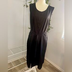 Black Button Down Midi Dress with Belted Tie